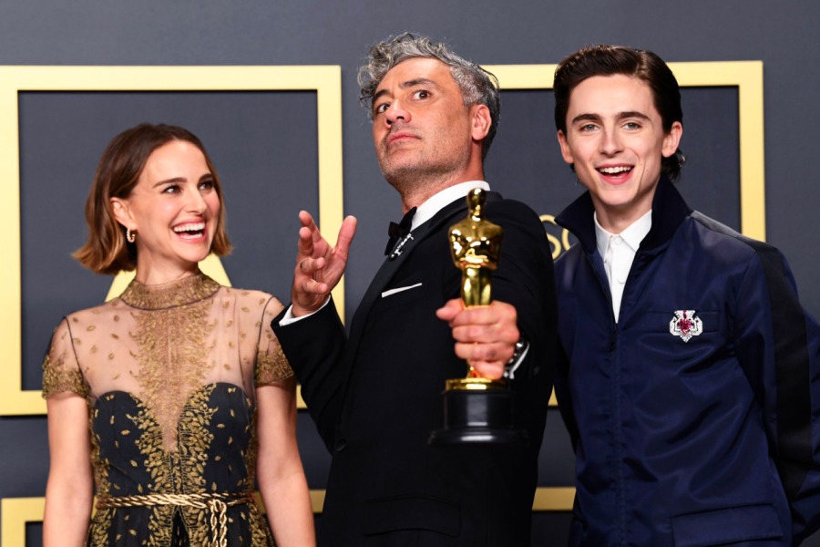Taika Waititi, Natalie Portman and Timothee Chalanet at the 2020 Oscars